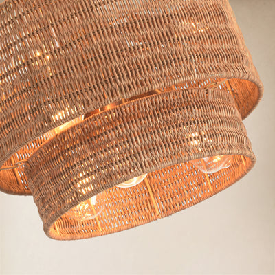 Cavana Rattan Tiered Round Flush Mount 15.7"D
