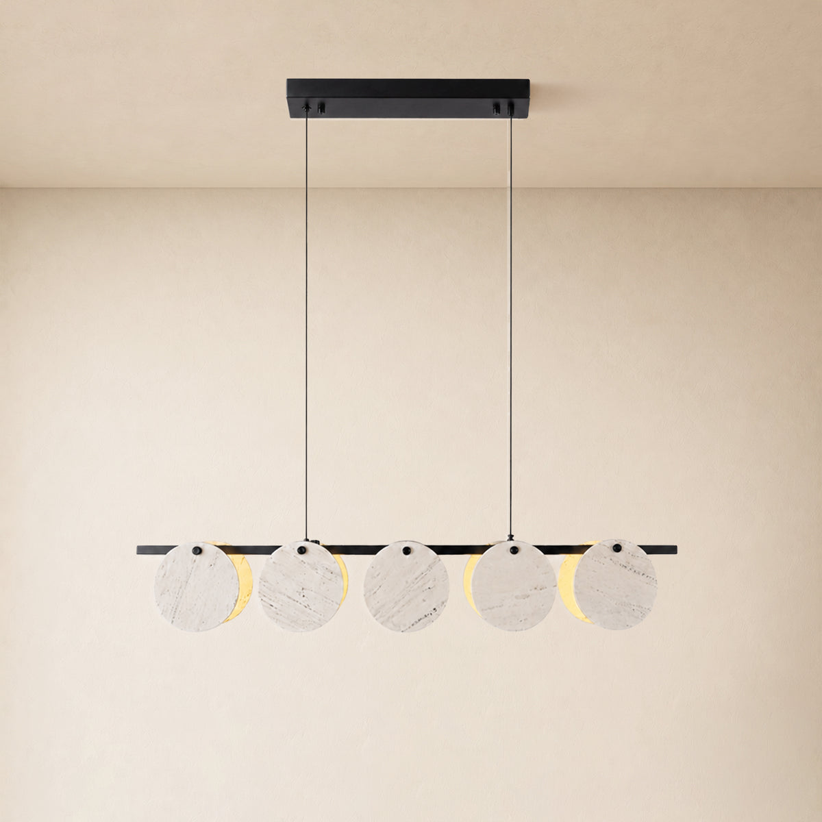 Pietra White Marble Disc Linear Chandelier 47.2"W