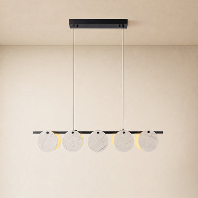 Pietra White Marble Disc Linear Chandelier 47.2"W