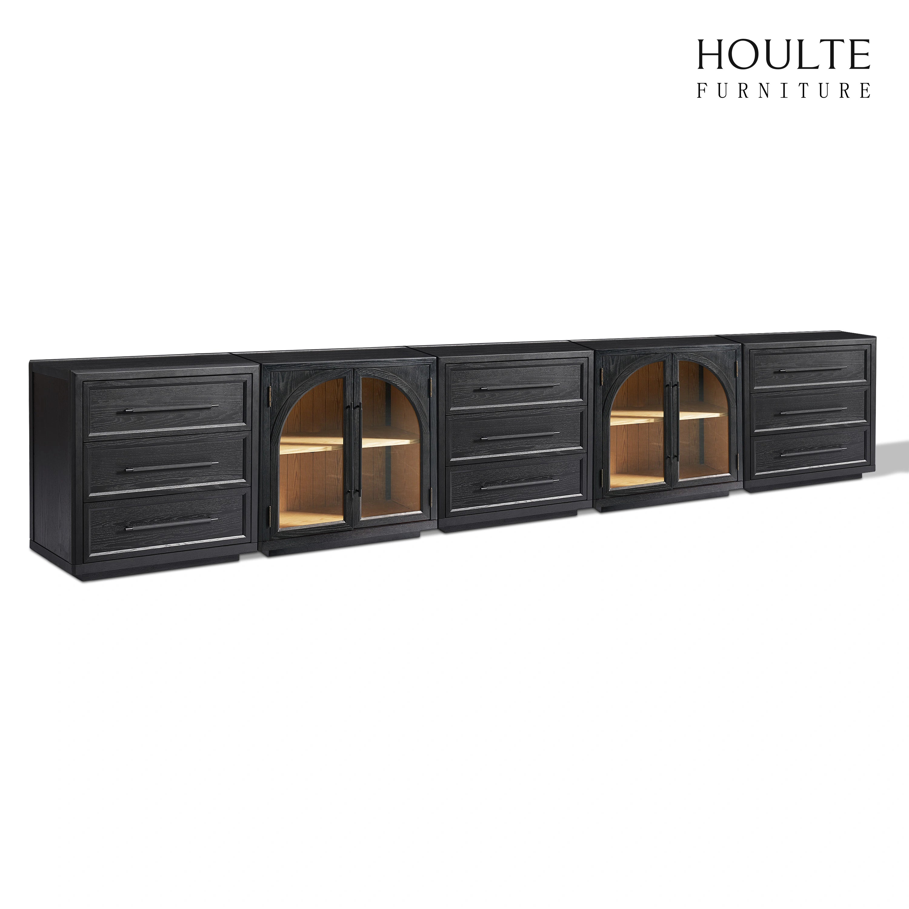 Alvar Arched 157.5″ Oak Modular Media Console(Set of 5)