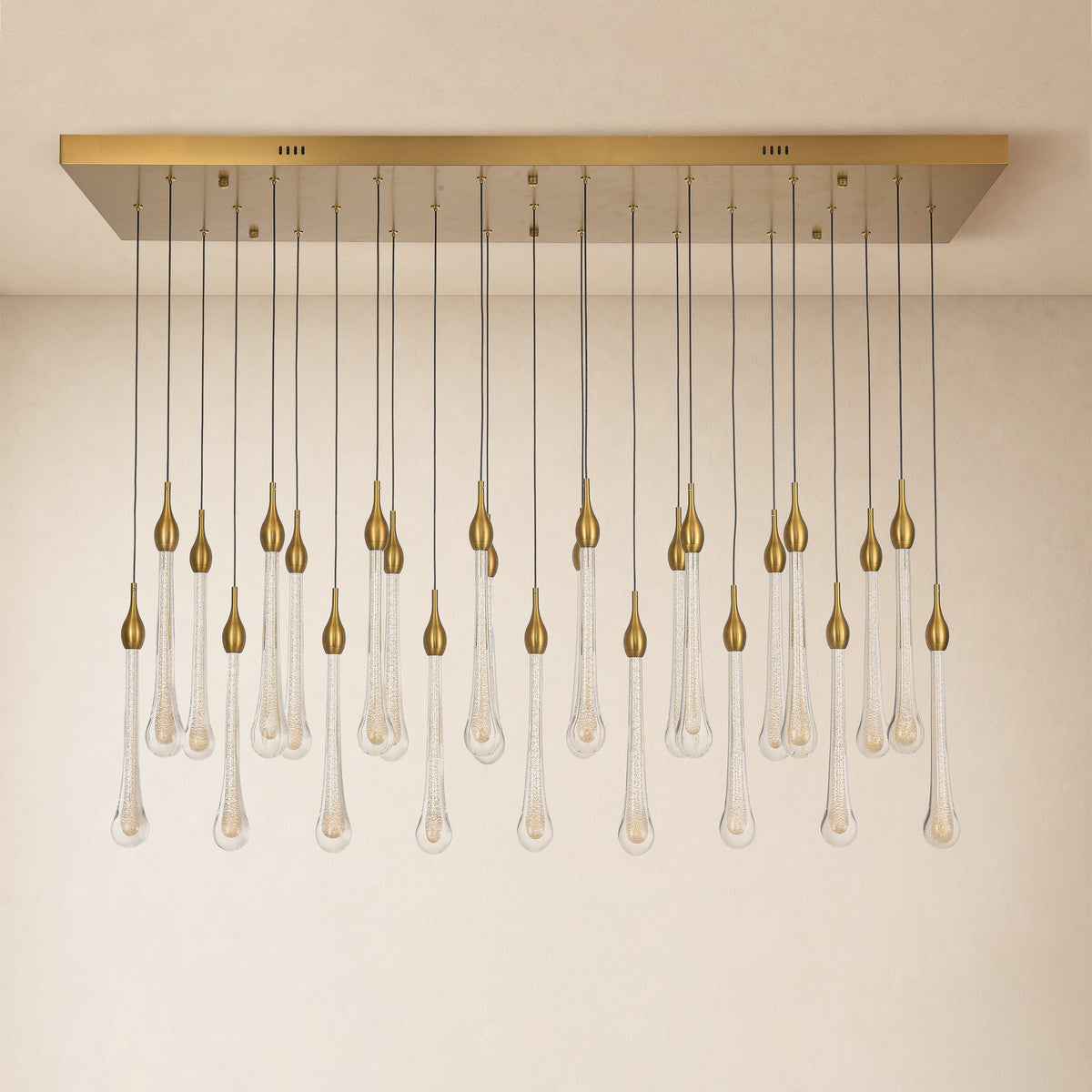 Olivene Glass Teardrop Rectangular Chandelier 50"W