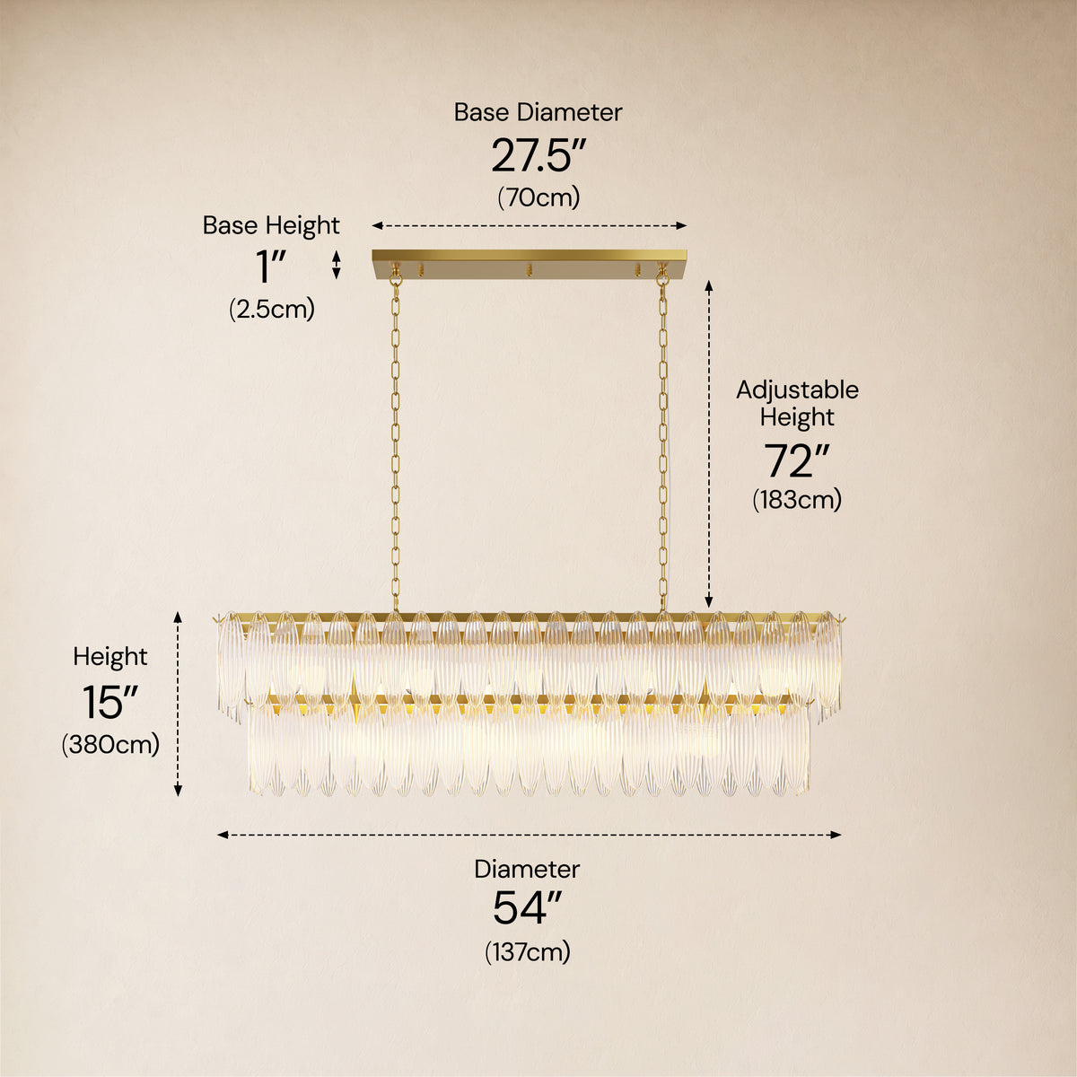 Ardelyne Crystal Leaf Linear Chandelier 48"-60"D 