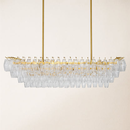 Celestial Drop Muti-Tier Rectangle Crystal Glass Chandelier 54"W