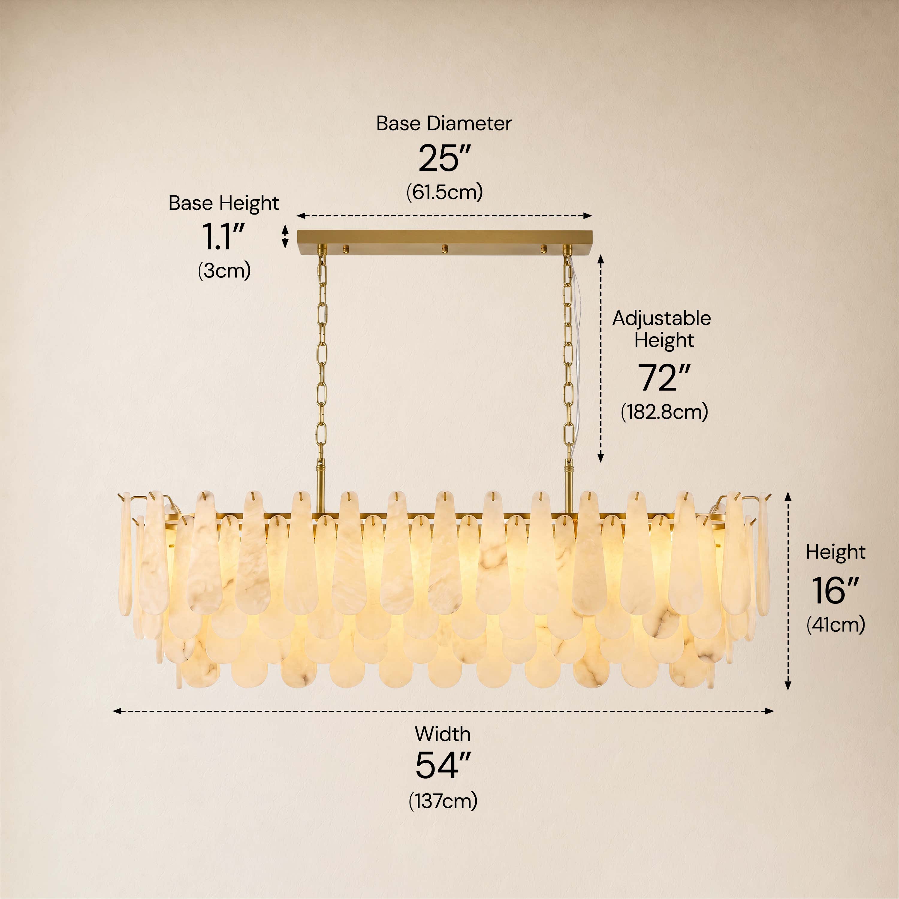 Caldera Alabaster Rectangular Custom Chandelier 54"W 72"W