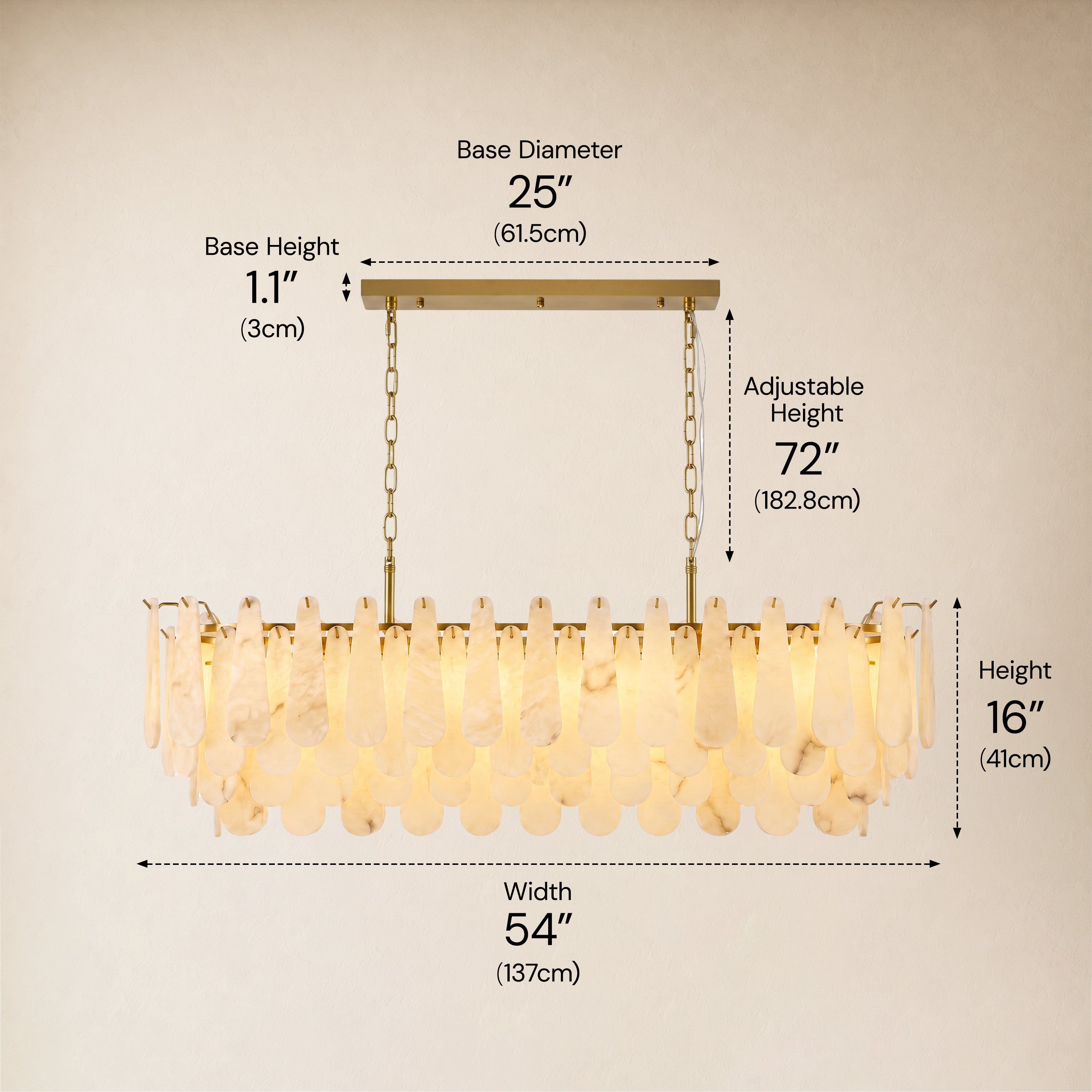 Caldera Alabaster Rectangular Custom Chandelier 54"W 72"W