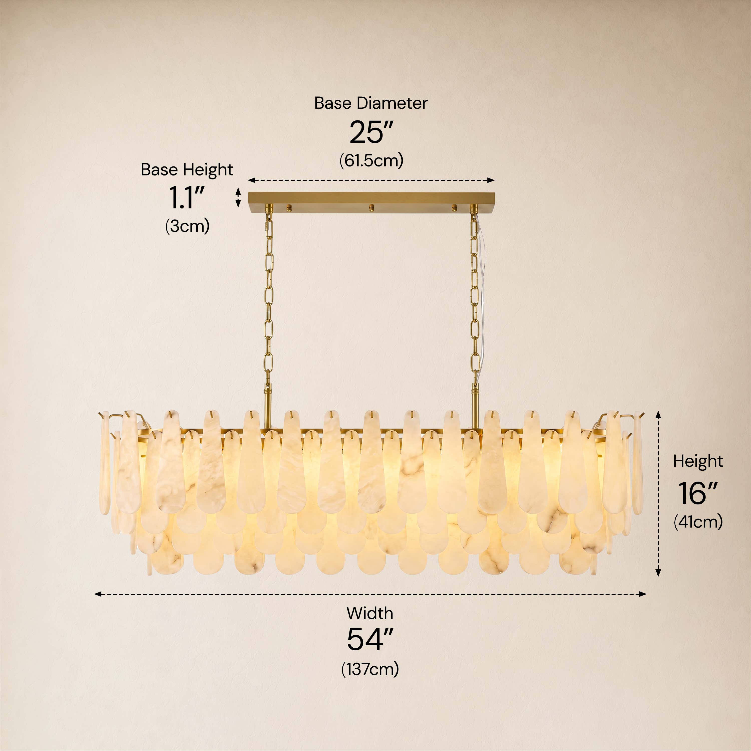 Caldera Alabaster Rectangular Custom Chandelier 54"W 72"W
