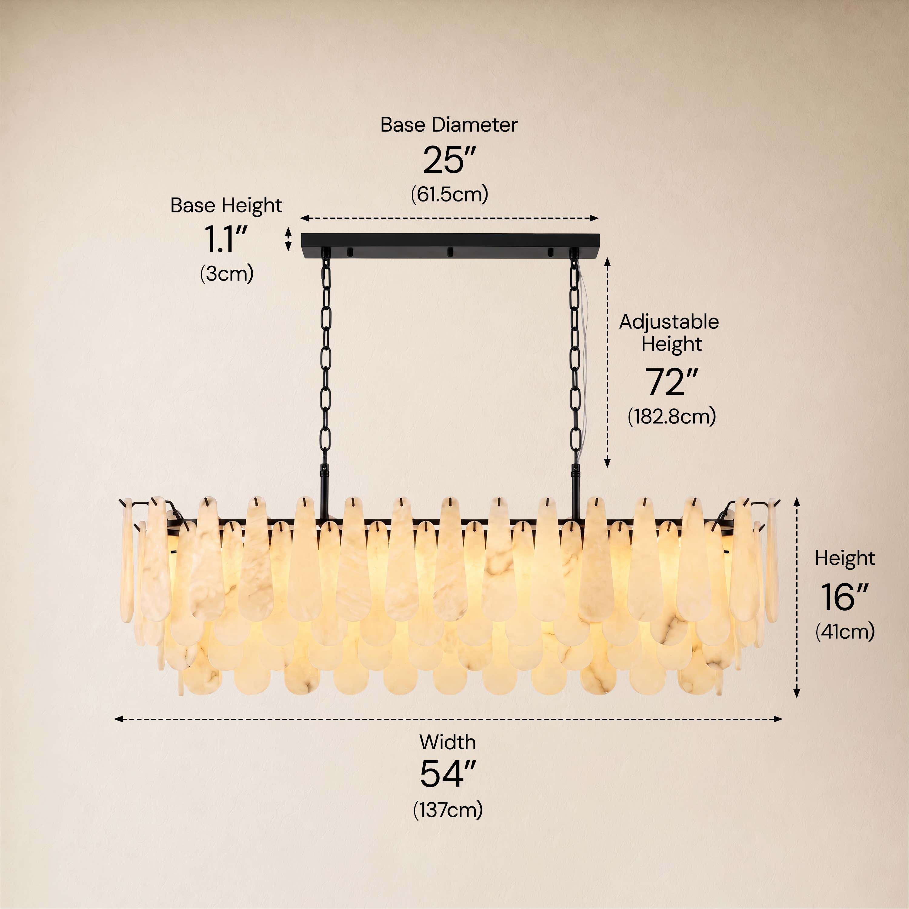 Caldera Alabaster Rectangular Custom Chandelier 54"W 72"W