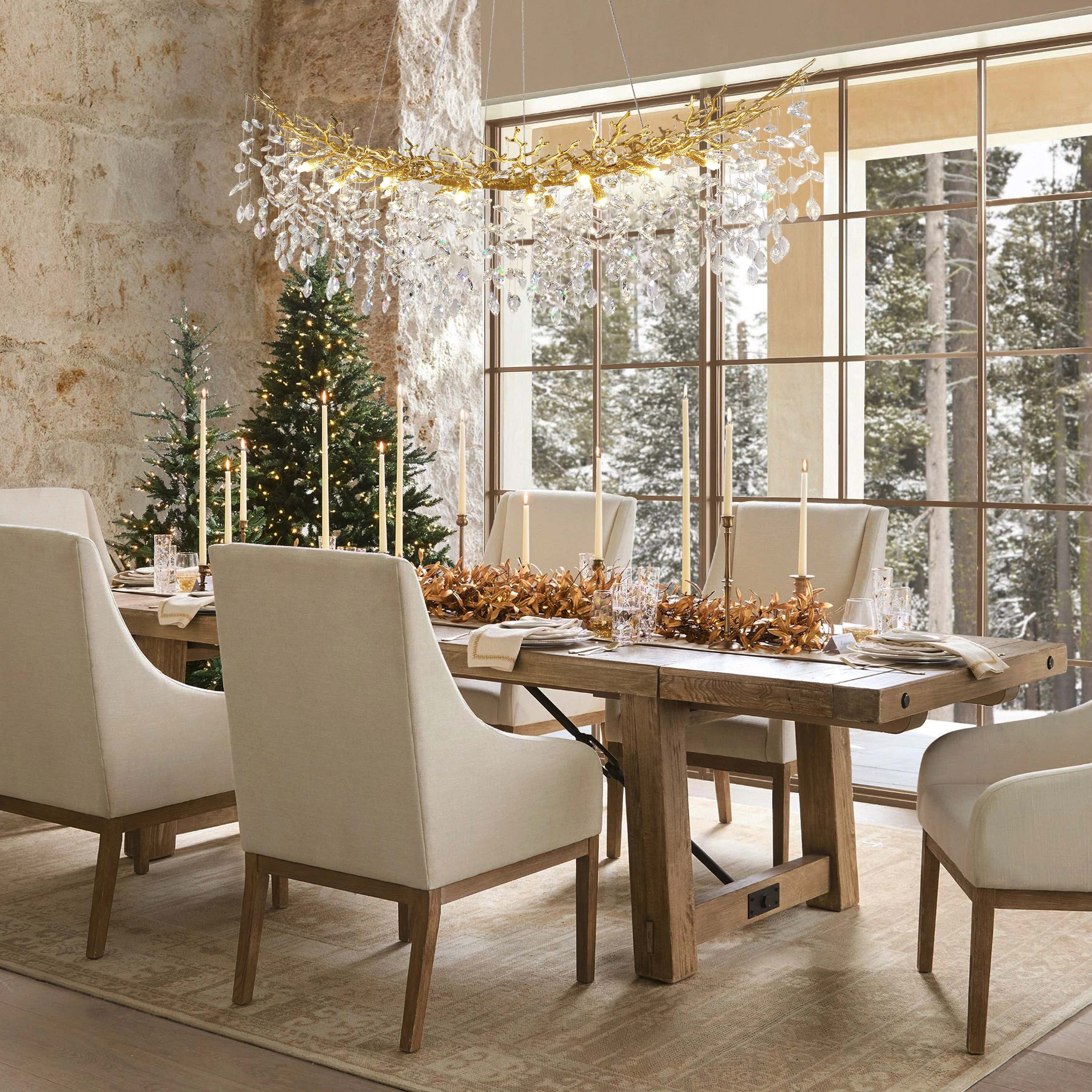 Frostleaf Crystal Cascade Tree Branch Linear Chandelier 55"W