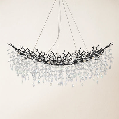 Frostleaf Crystal Cascade Tree Branch Linear Chandelier 55"