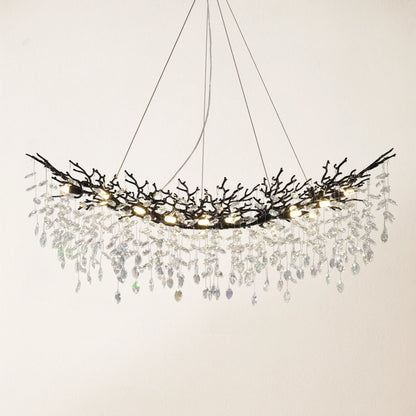 Frostleaf Crystal Cascade Tree Branch Linear Chandelier 55"