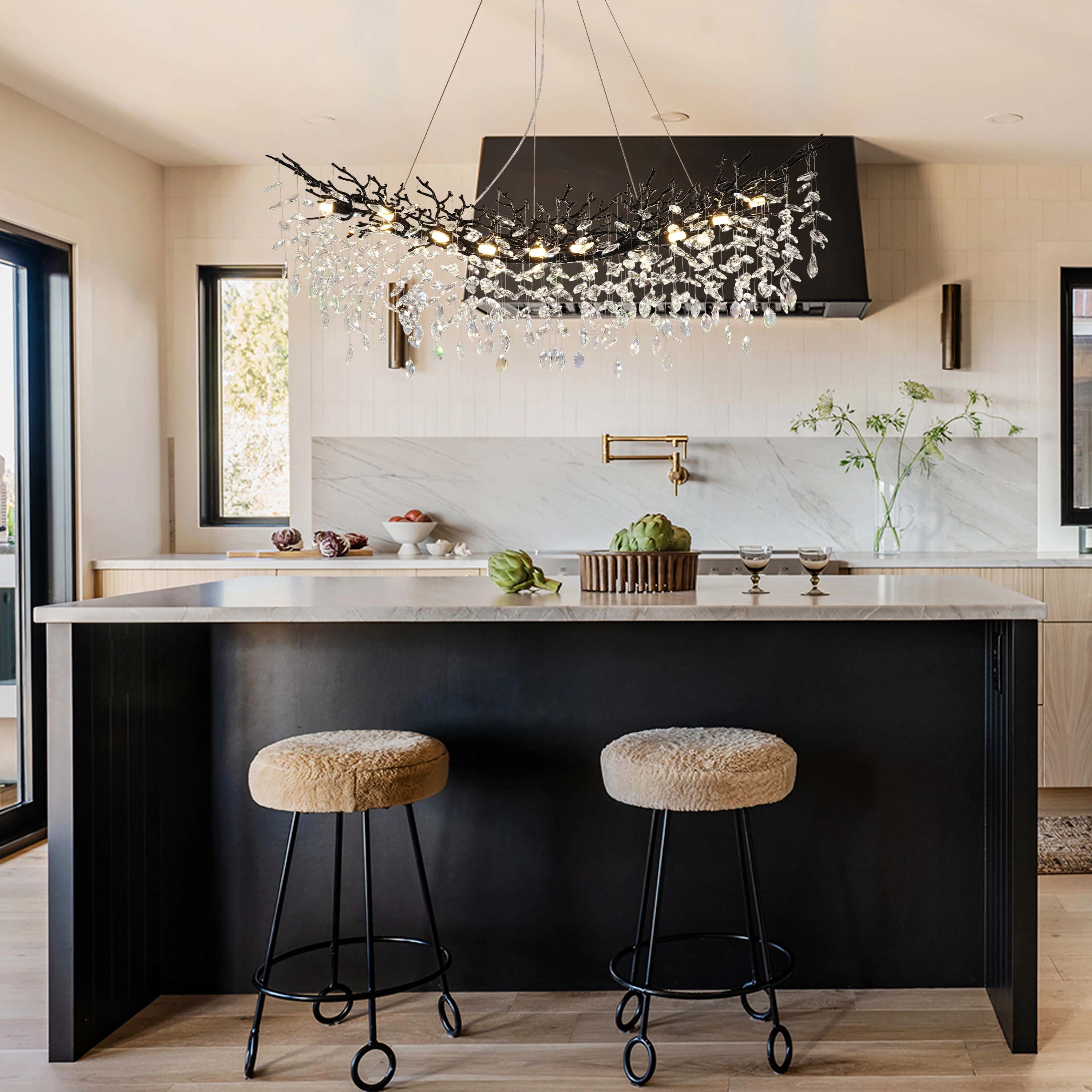 Frostleaf Crystal Cascade Tree Branch Linear Chandelier 55"W