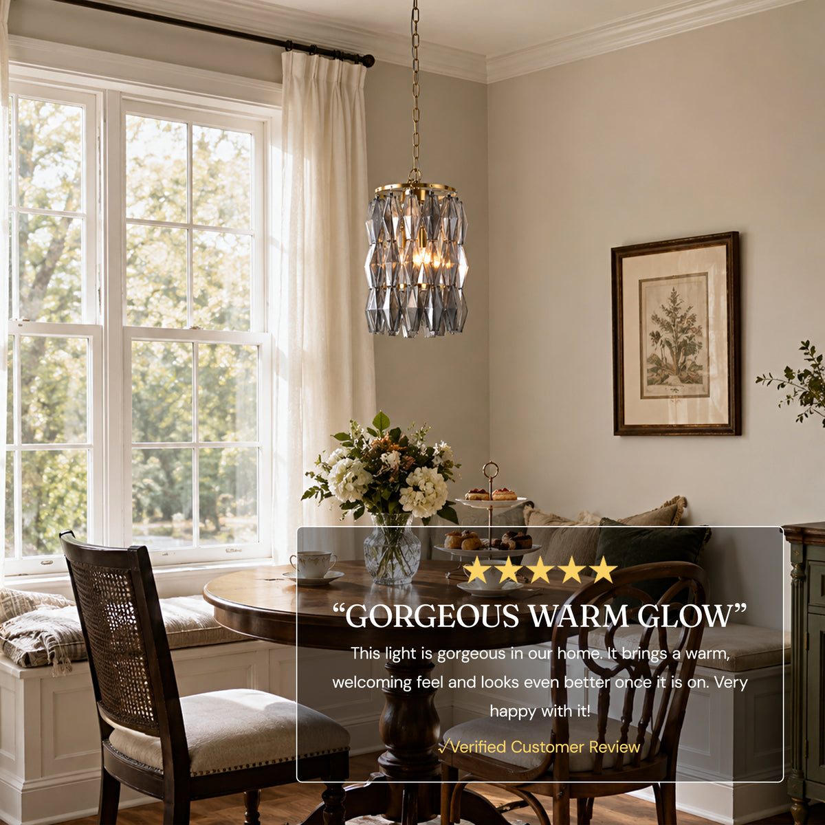 Celestial Drop Glass Cylinder Chandelier 11.8"D