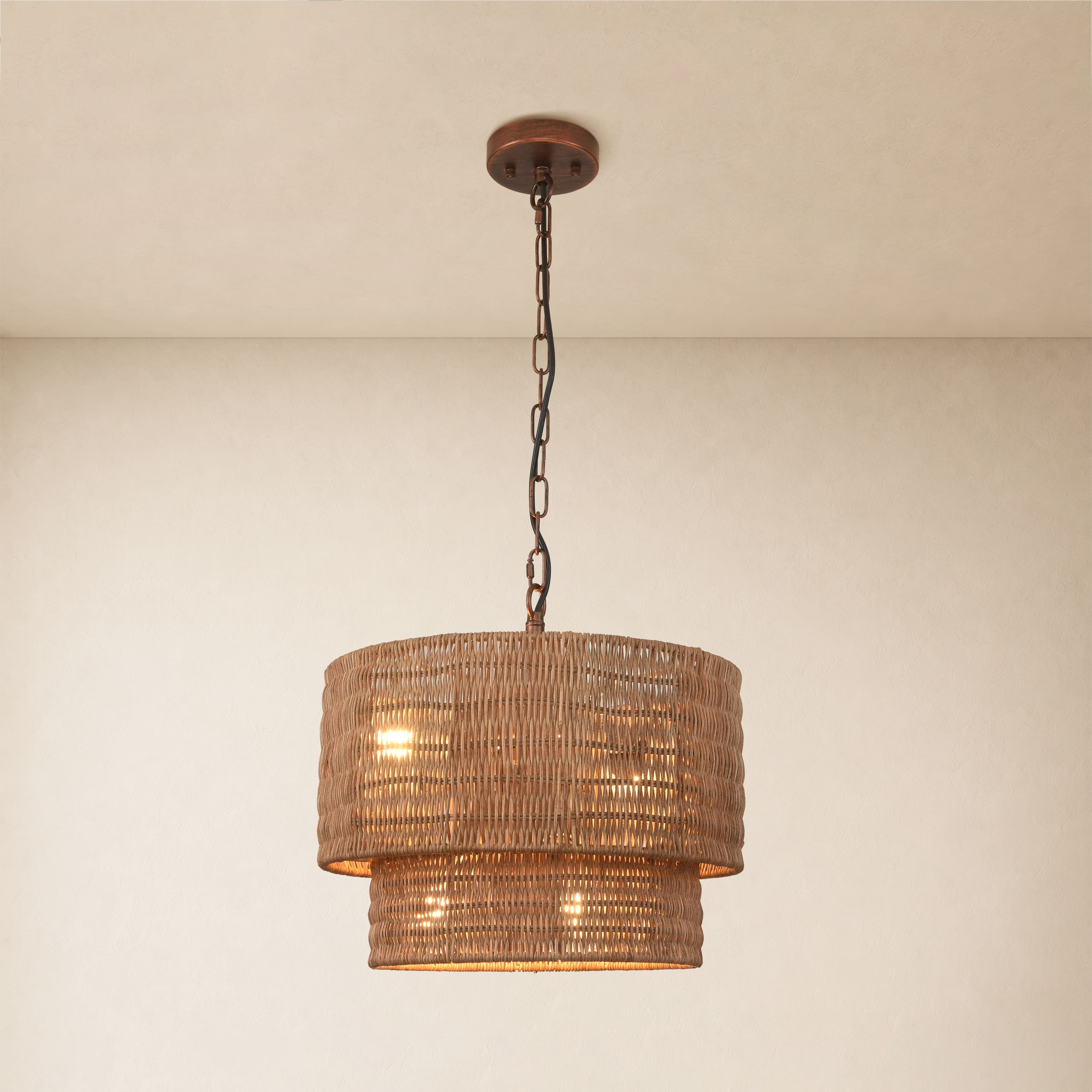 Cavana Rattan Round Pendant 16"D#Finish_Natural