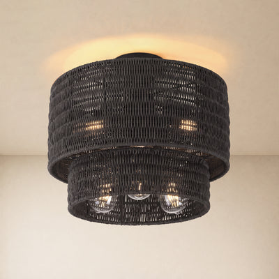 Cavana Rattan Tiered Round Flush Mount 15.7"D 