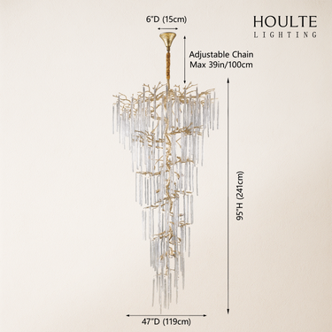 Ice Strip Modern Crystal Tree Branch Staircase Chandelier 95"