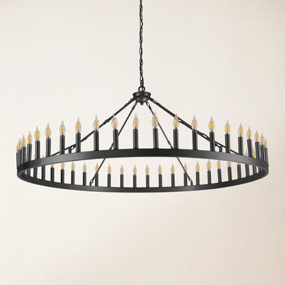 Wagon Wheel Candle Round Chandelier 64"
