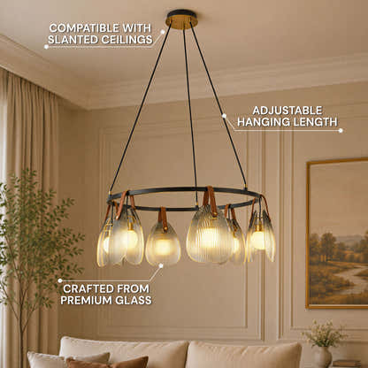 Veyra Shell Glass Leather Round Chandelier 27"D