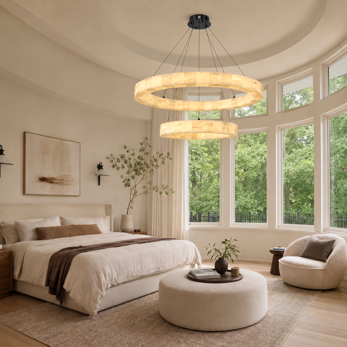 Soluna Alabaster Two Tiered Round Chandelier