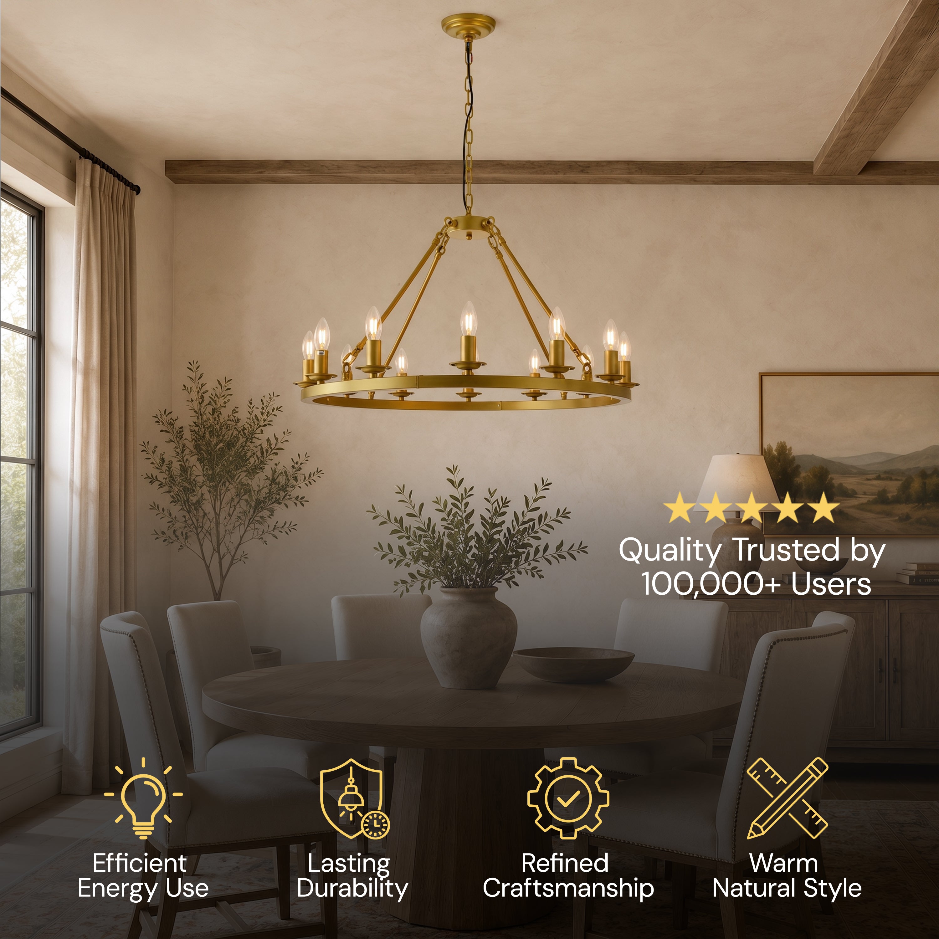 Wagon Wheel Candle Round Chandelier 31"D