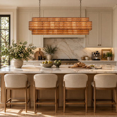 Cavana Rattan Tiered Rectangular Chandelier 60"W