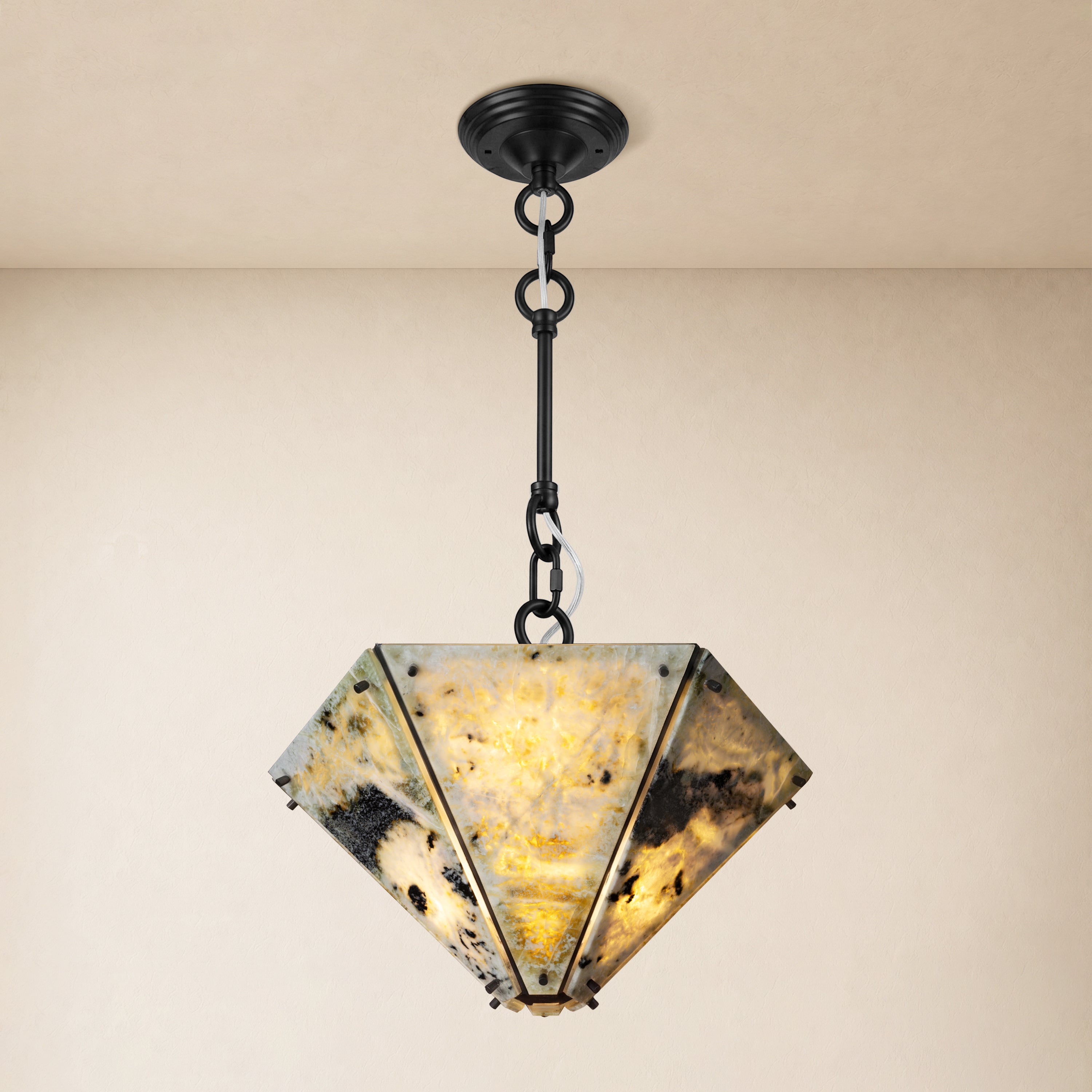 Pietra Green Marble Hexagonal Lantern Pendant 15.7"D