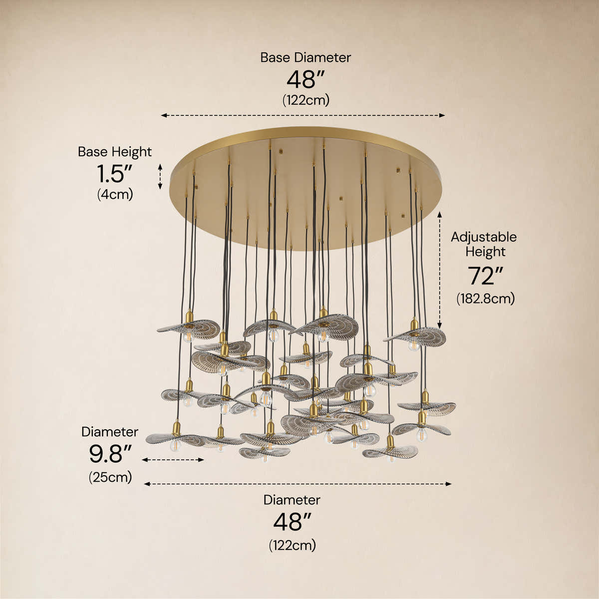 Mirelune Glass Disc Round Chandelier 48"D #Finish_Gold,Size_48"D dimensions 2