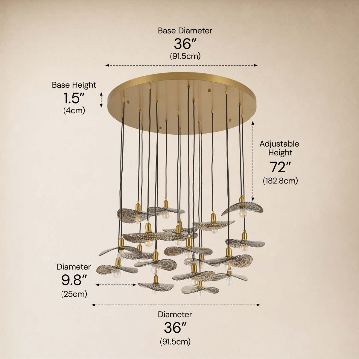 Mirelune Glass Disc Round Chandelier 36"D #Finish_Gold,Size_36"D dimensions 2