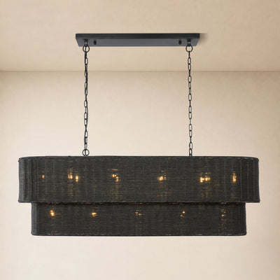 Cavana Rattan Tiered Rectangular Chandelier 53.9"W 