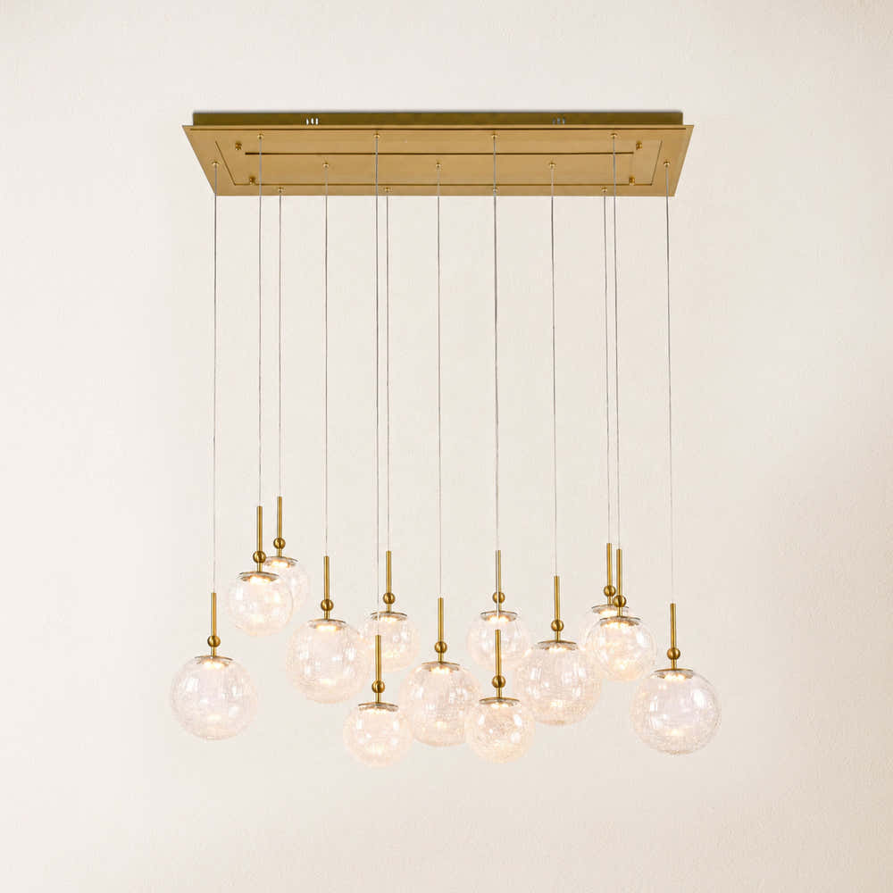 Elowen Crackled Glass Cluster Rectangular Chandelier#Finish_Gold