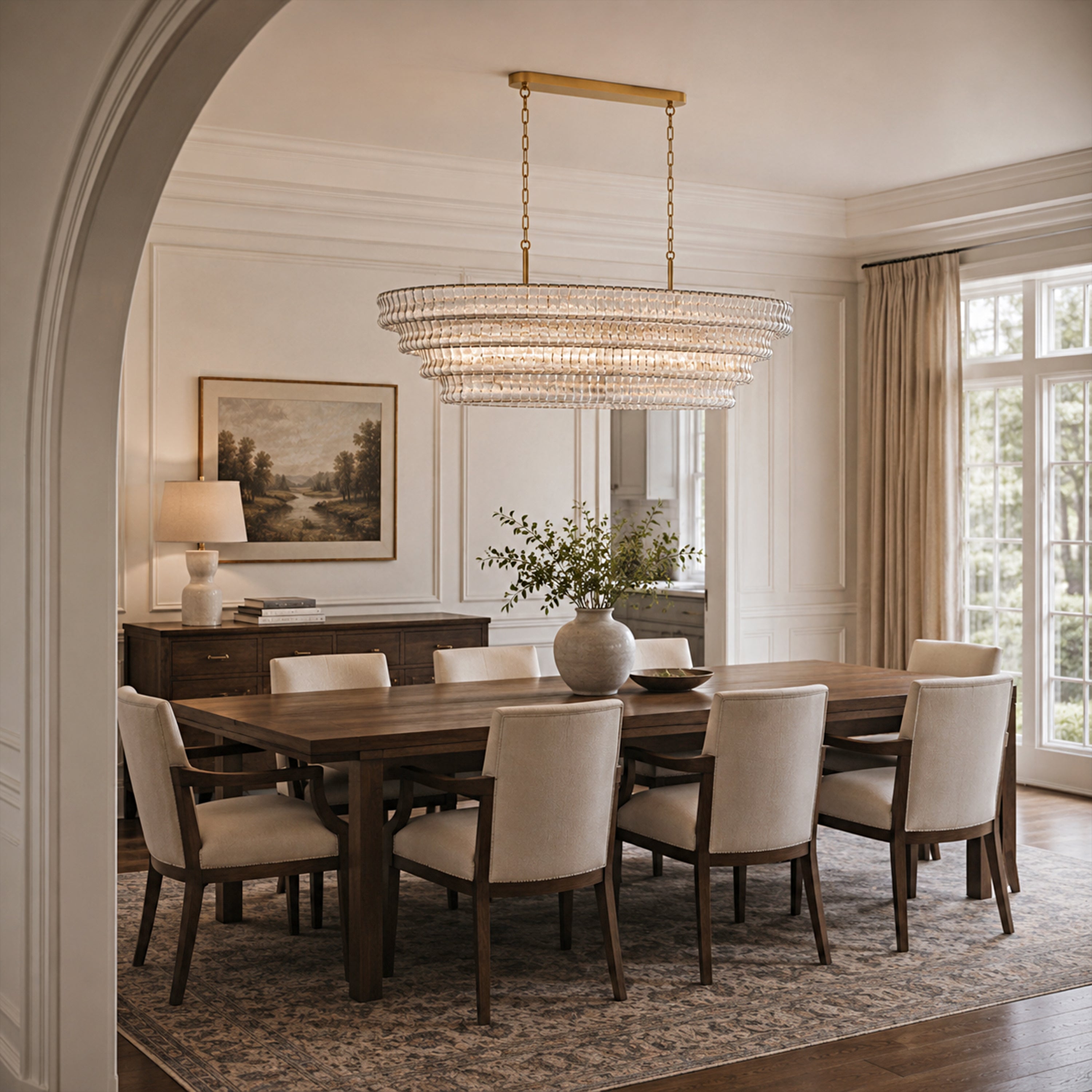 Ondalia Tiered Glass Custom Rectangular Chandelier 65"W