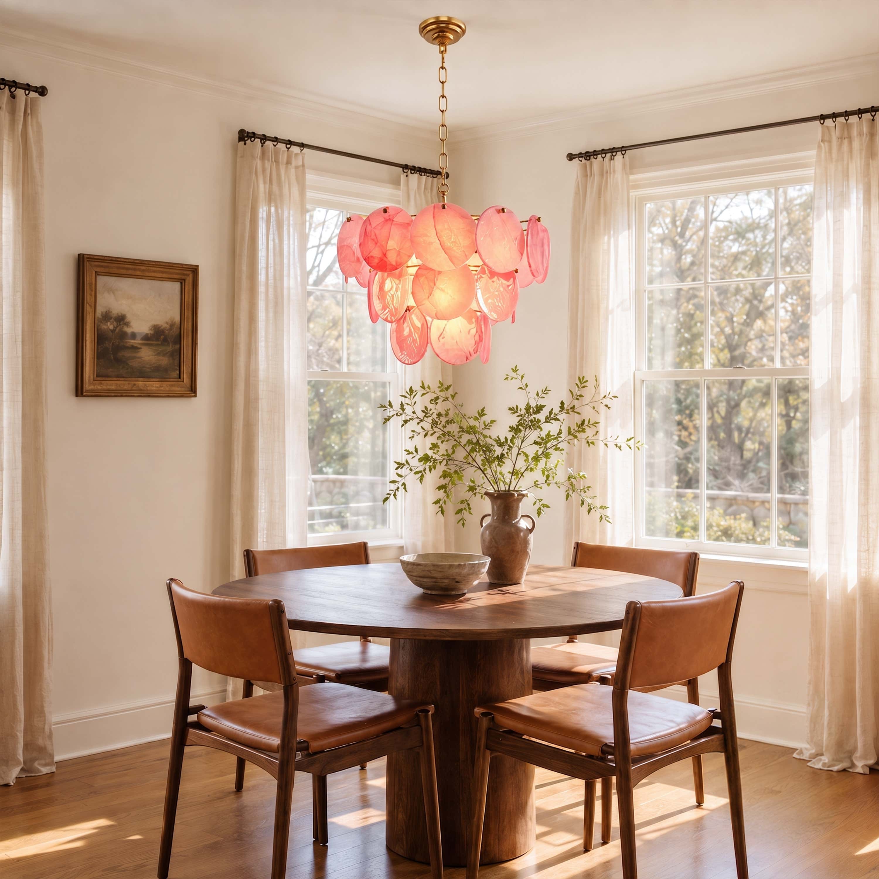 Auralis Pink Glass Disc Round Chandelier 20" 24" 31.5"D