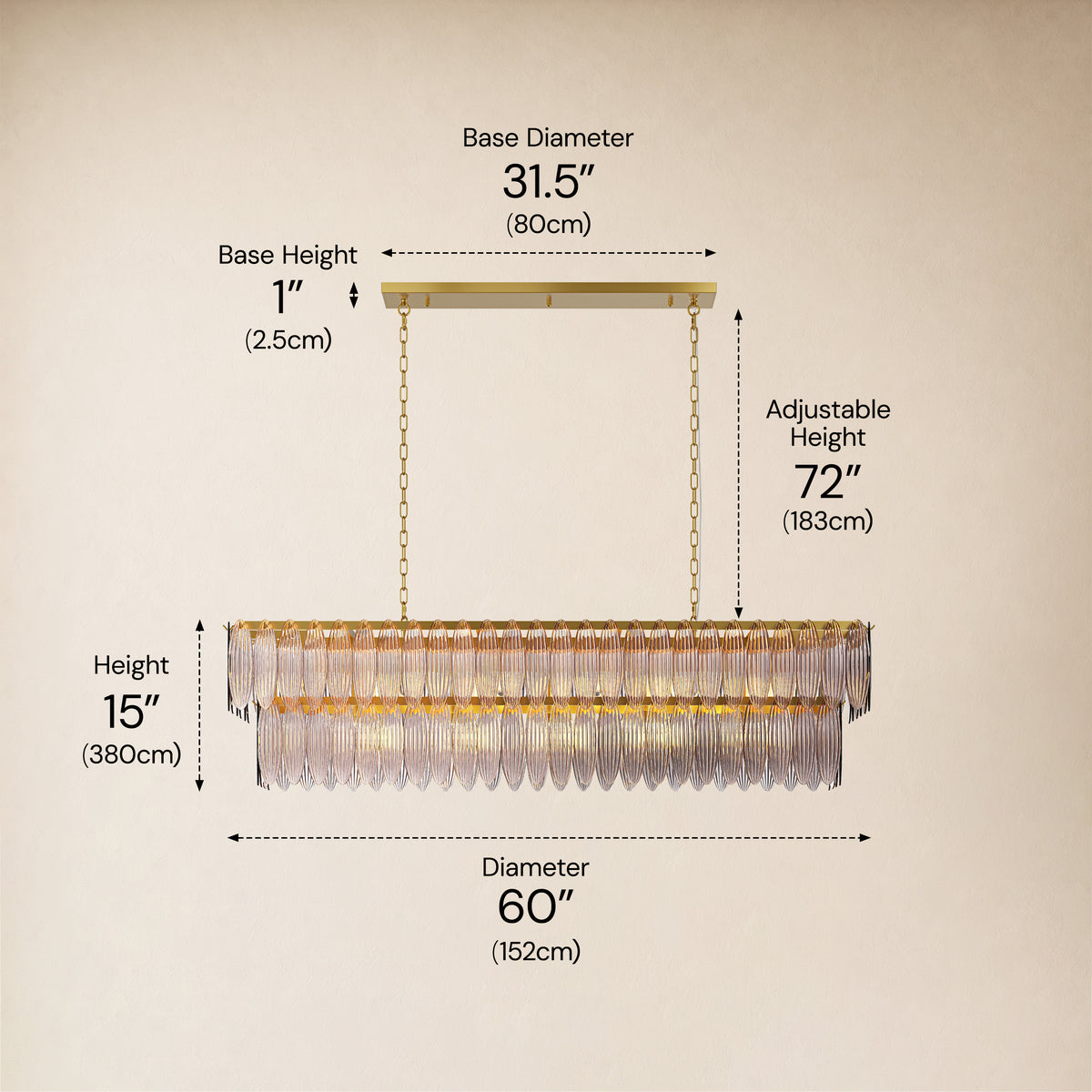 Ardelyne Crystal Leaf Linear Chandelier 48"-60"D 