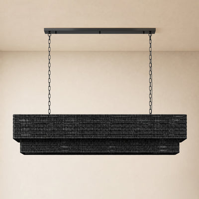 Cavana Rattan Double Tier Rectangular Chandelier 60"W 
