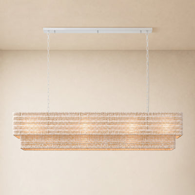 Cavana Rattan Double Tier Rectangular Chandelier 60"W 
