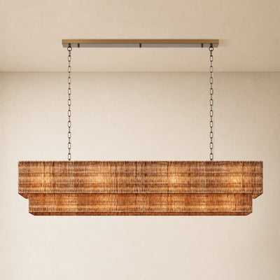 Cavana Rattan Double Tier Rectangular Chandelier 60"W 