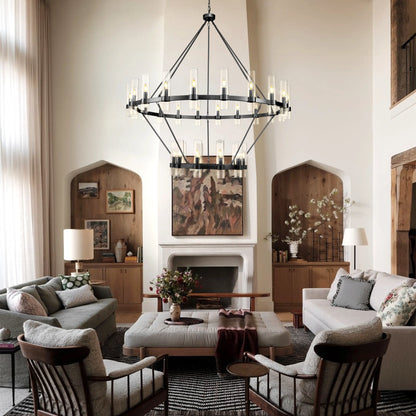 Cylora Glass Tube 2-Tier Round Chandelier 60"