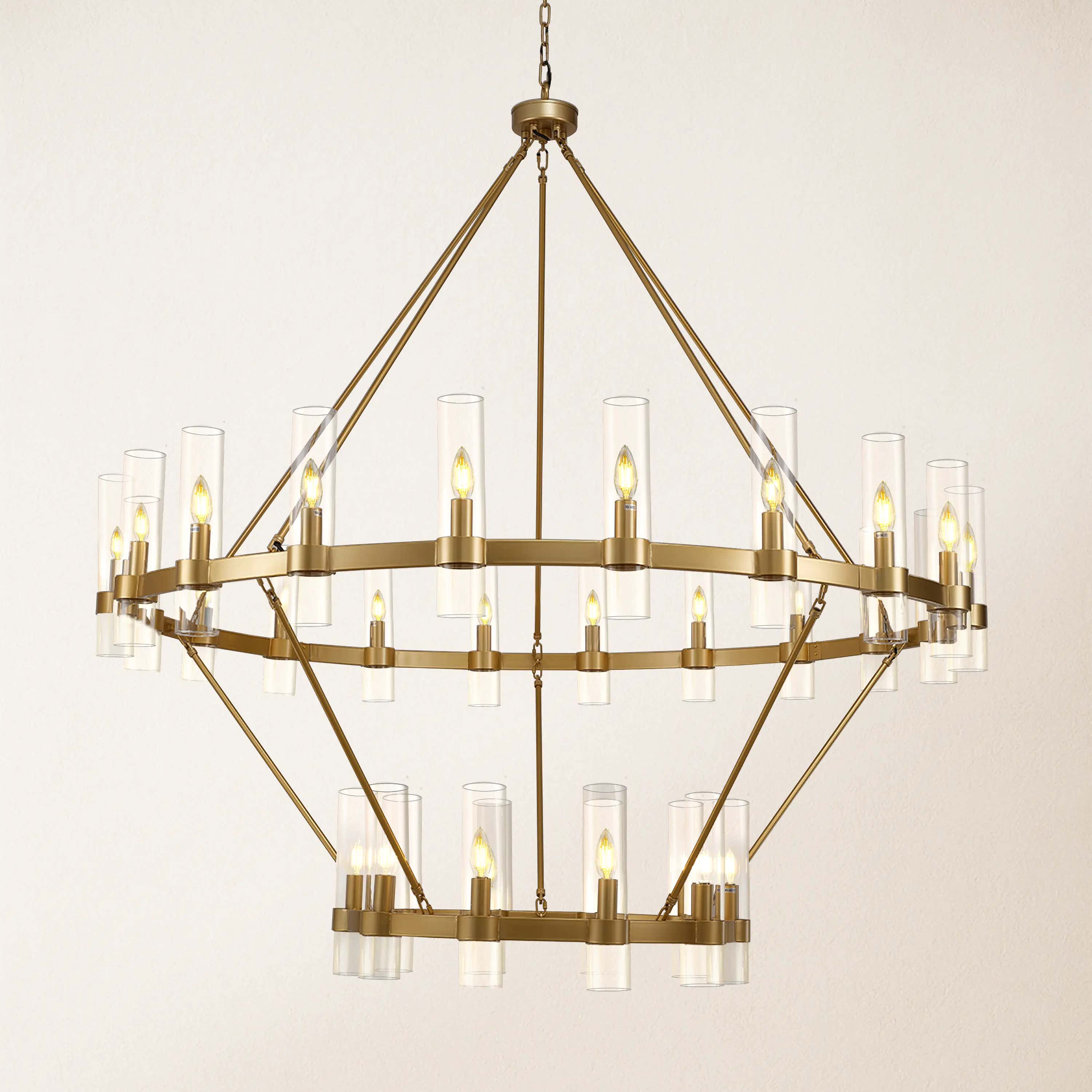 Cylora Glass Tube 2-Tier Round Chandelier 60"D#Finish_Gold
