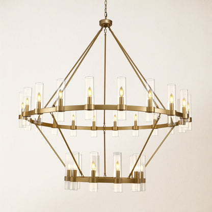 Cylora Glass Tube 2-Tier Round Chandelier 60"