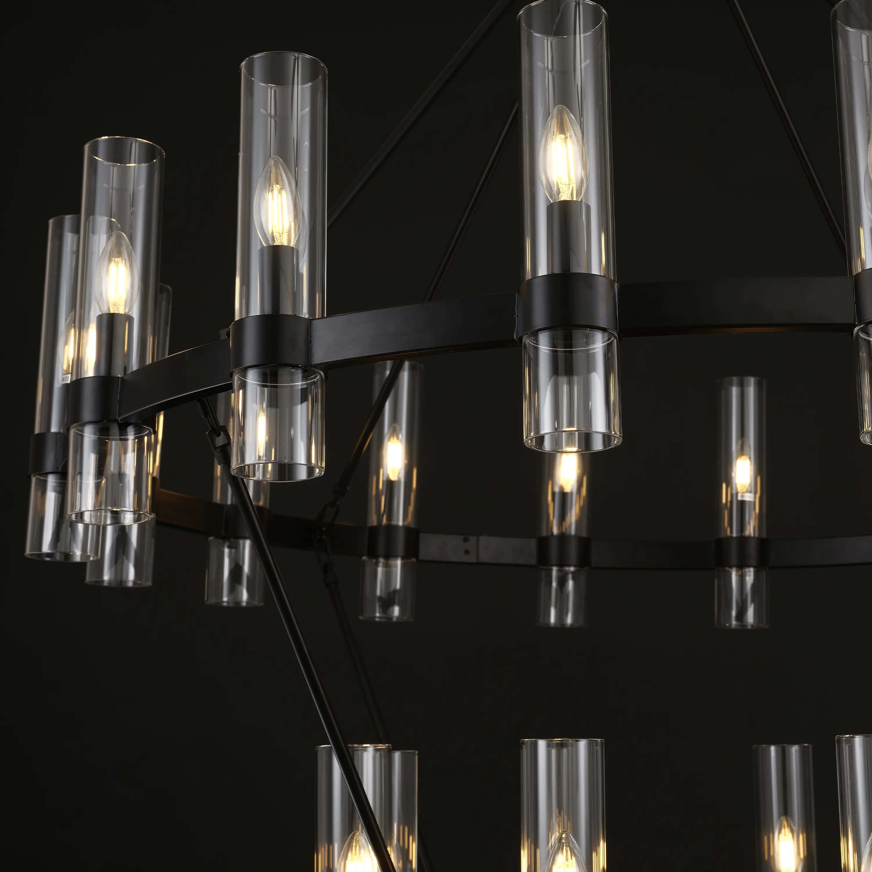 Cylora Glass Tube 2-Tier Round Chandelier 60"D