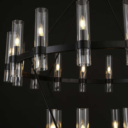 Cylora Glass Tube 2-Tier Round Chandelier 60"D