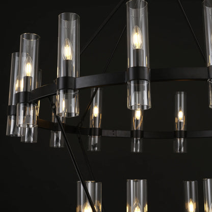 Cylora Glass Tube 2-Tier Round Chandelier 60"
