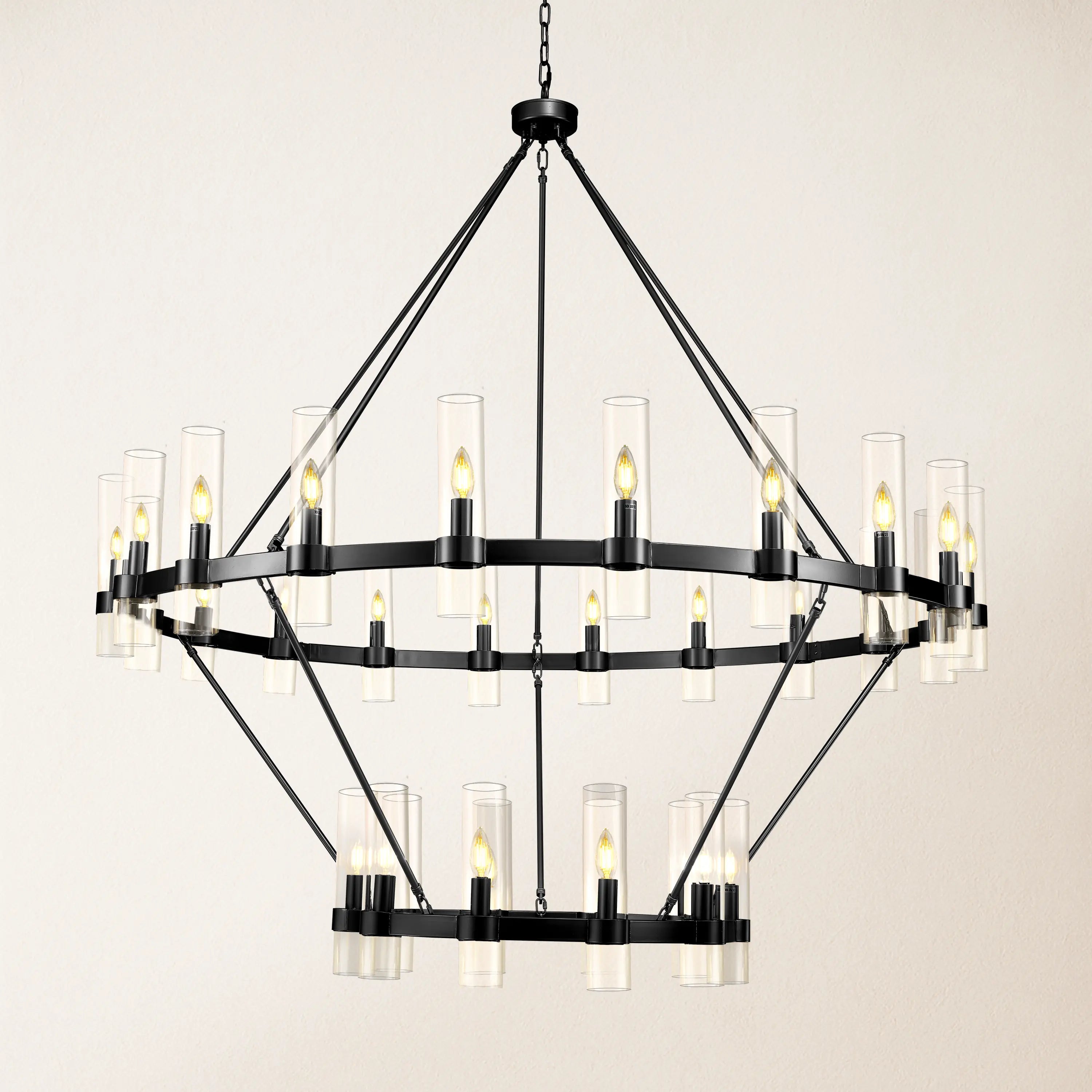 Cylora Glass Tube 2-Tier Round Chandelier 60"