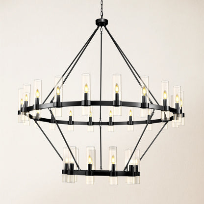 Cylora Glass Tube 2-Tier Round Chandelier 60"