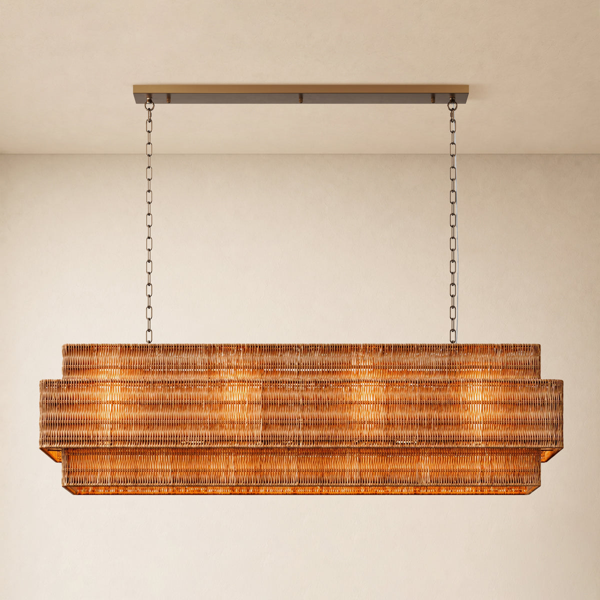 Cavana Rattan Tiered Rectangular Chandelier 60"W 