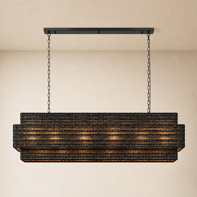 Cavana Rattan Tiered Rectangular Chandelier 60"W 