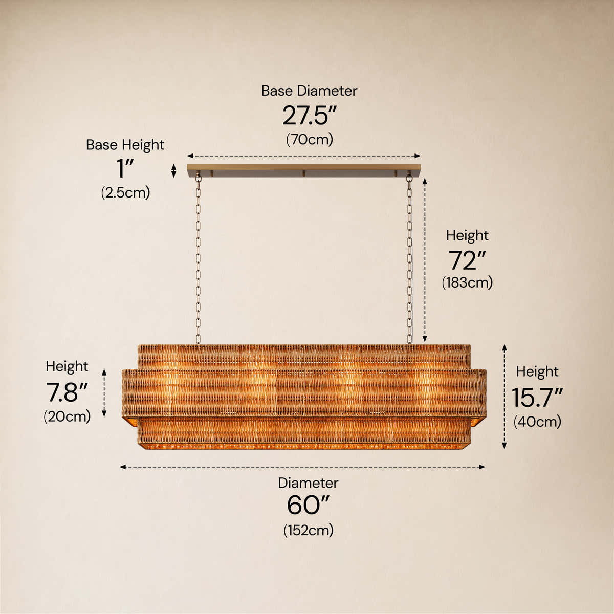 Cavana Rattan Tiered Rectangular Chandelier 60"W #Size_60",Color_Natural dimensions 3