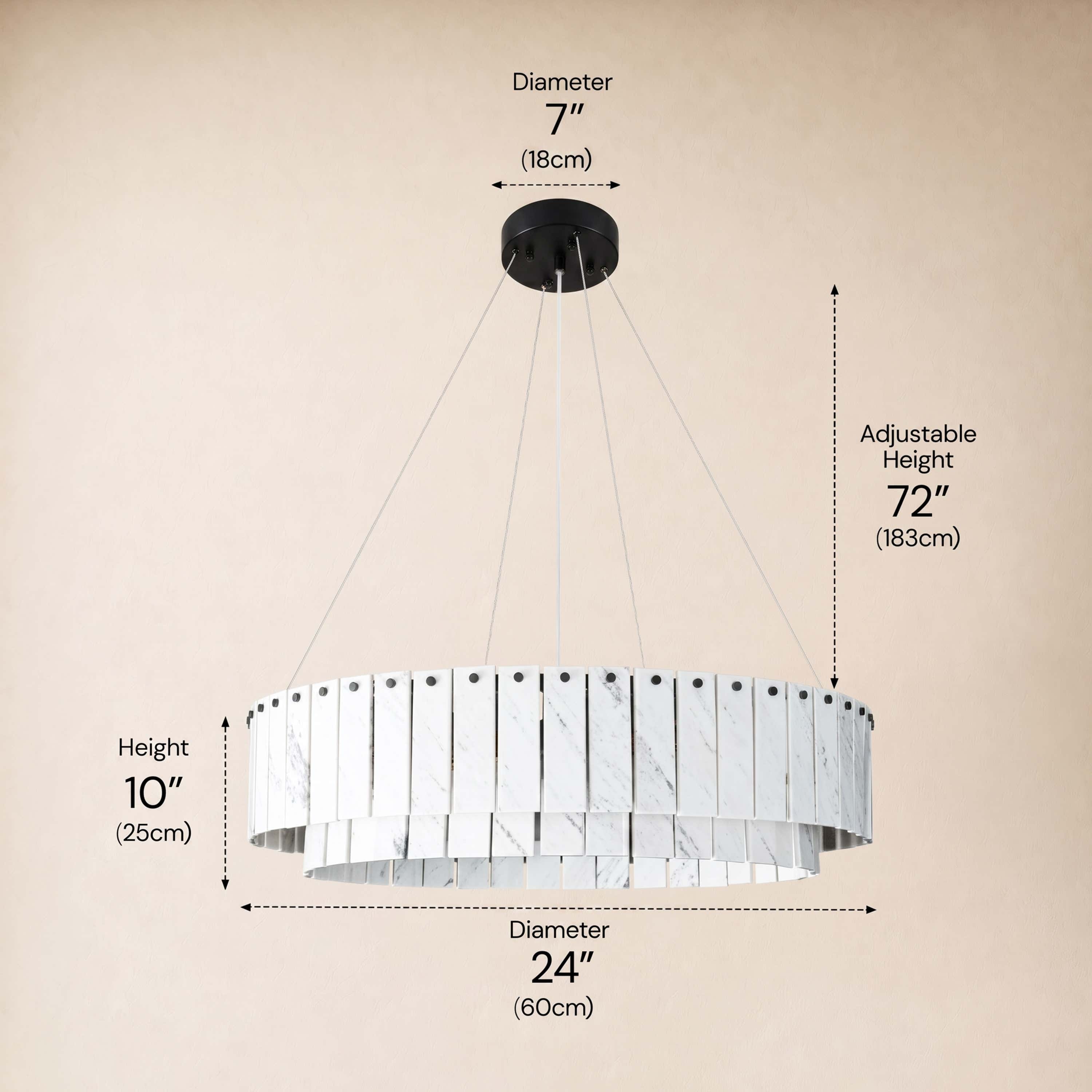 Pietra White Marble Tiered Drum Chandelier 24" 31"D