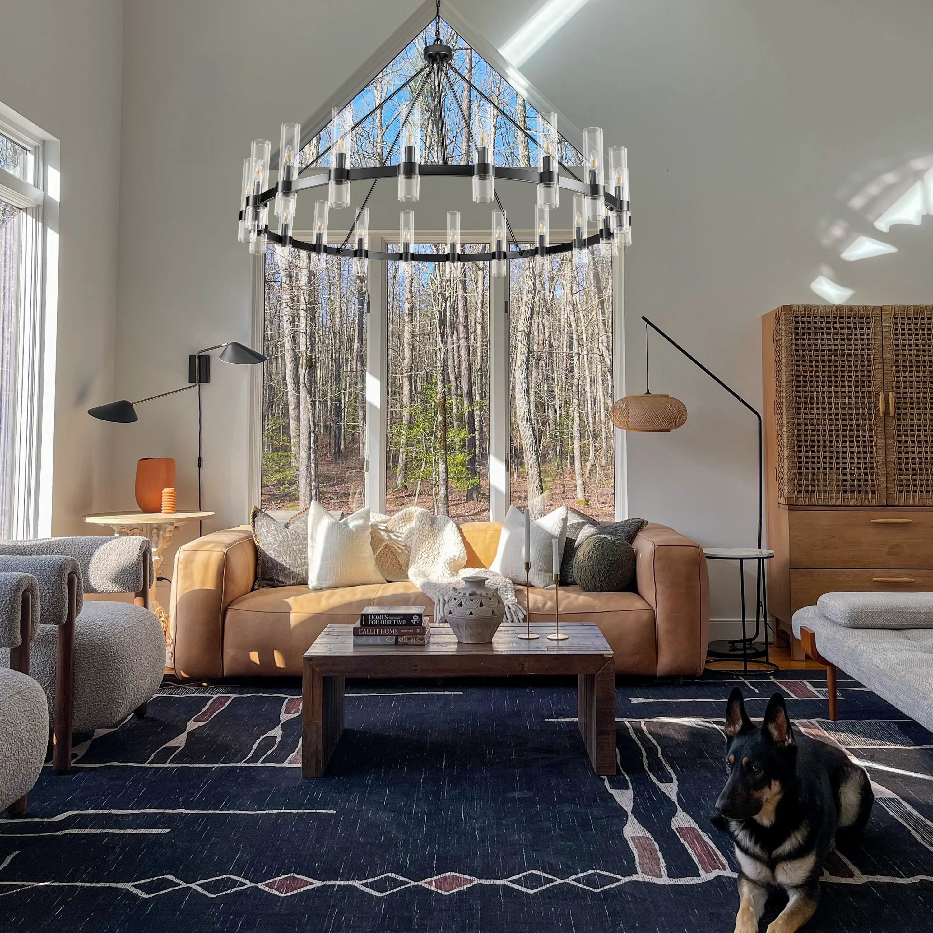 Cylora Glass Tube Round Chain Chandelier 60"