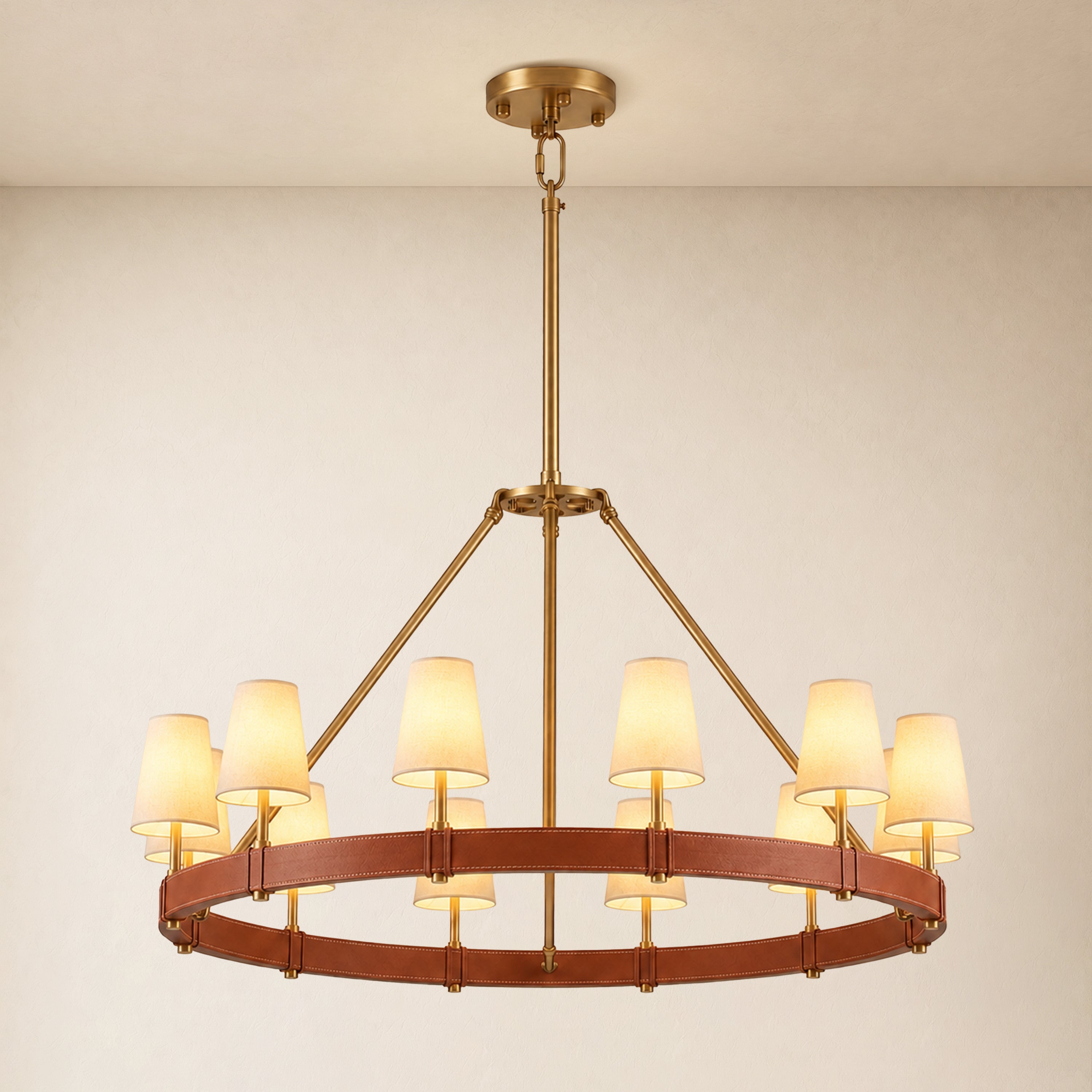 Corvella Leather Custom Round Chandelier 48" 60"W