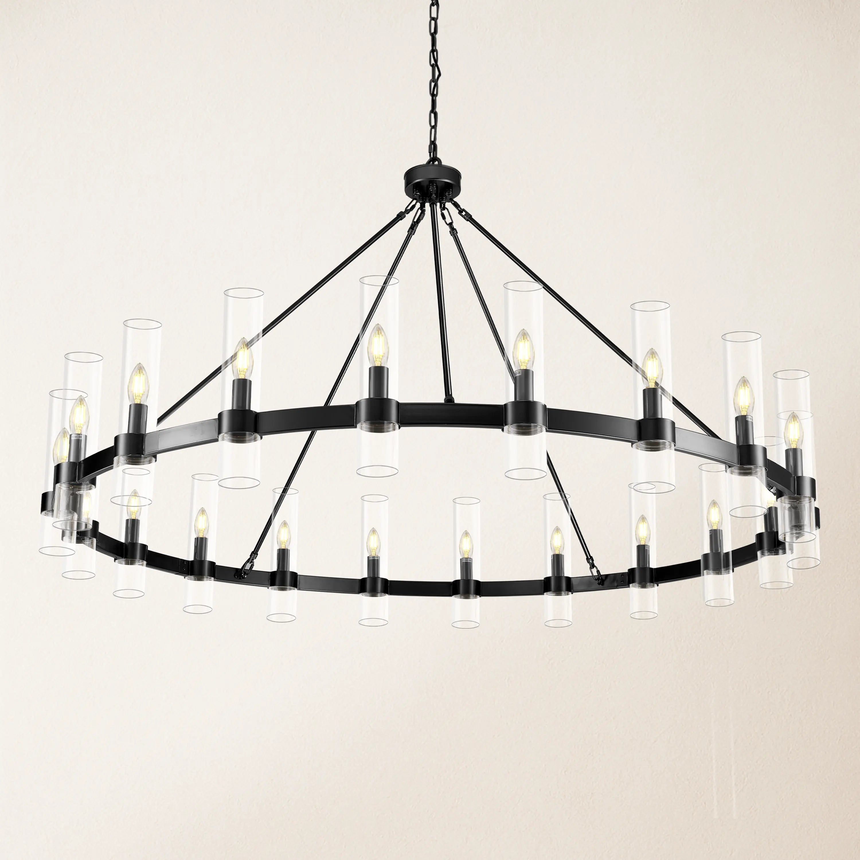 Cylora Glass Tube Round Chain Chandelier 60"